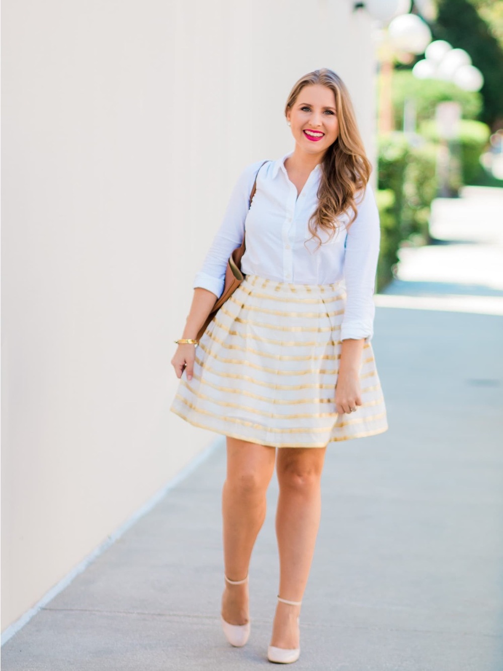 $148 Lilly Pulitzer Kylie Skirt - Resort White and Gold Stripe Sateen, Size 6 - Picture 4 of 9